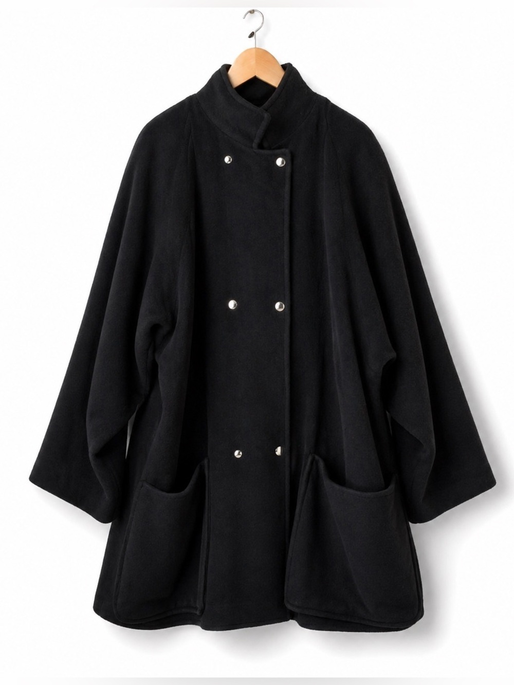 EATON Vintage Coat Double Breasted Ribbed Batwing Black Wool